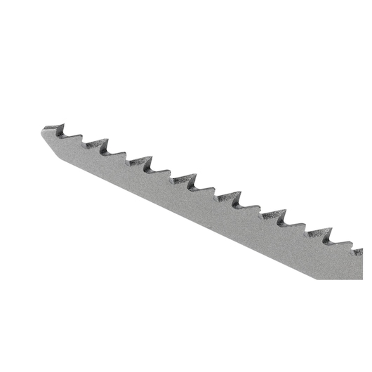 LENOX 121016W6R metal band saw blade segment, gray color, close-up on teeth, photography with white background.