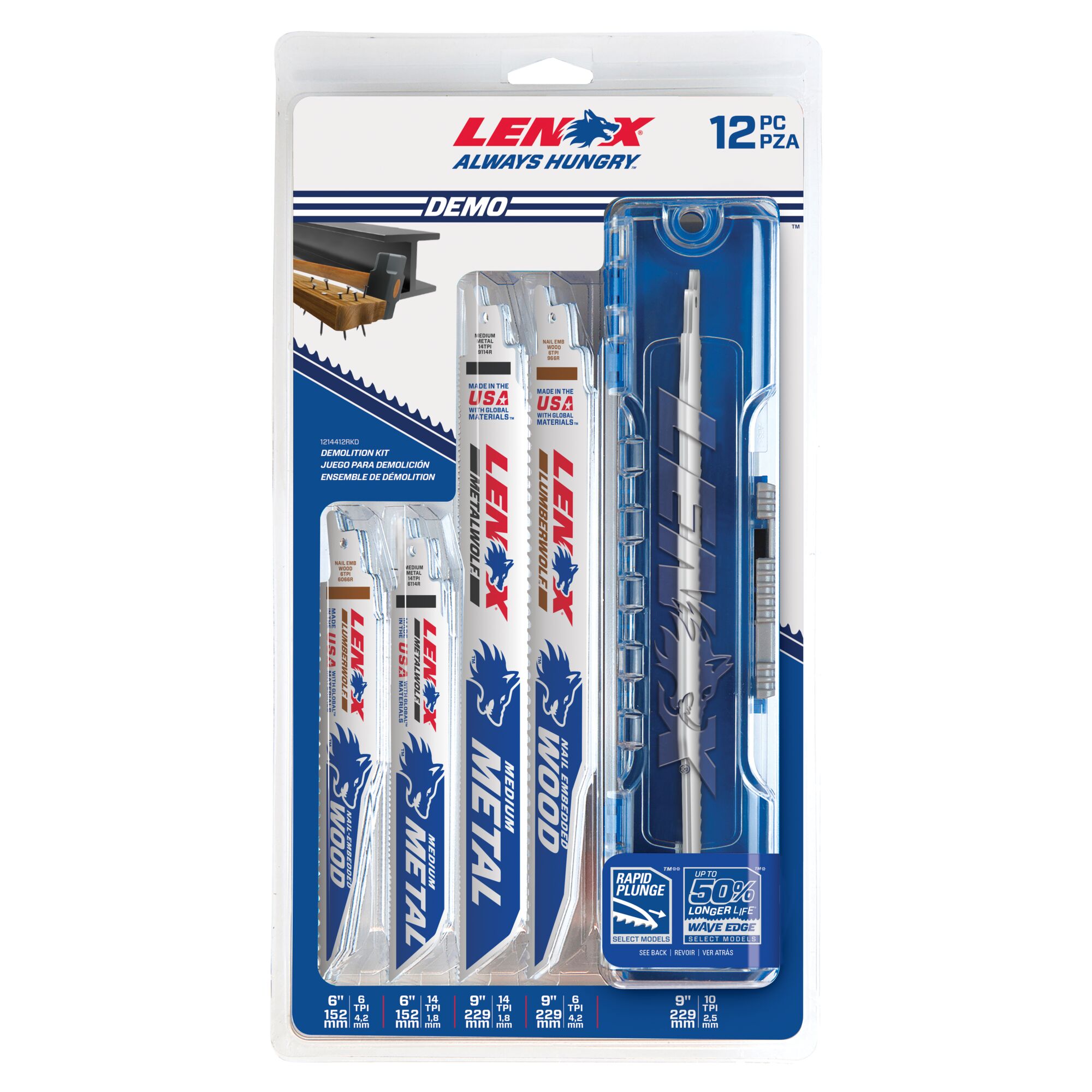 BIMETAL RECIP KIT 12PC 12RKD DEMOLITION 3x 6066R, 3x 6114R, 2x