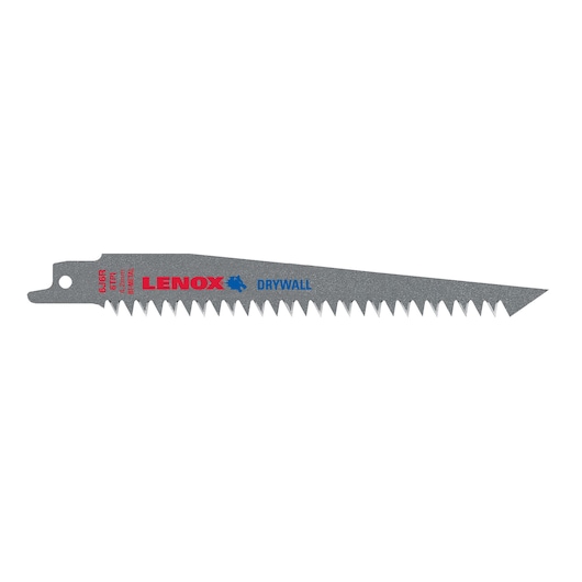 LENOX 148216J6R drywall saw blade, silver color, side angle on white background.