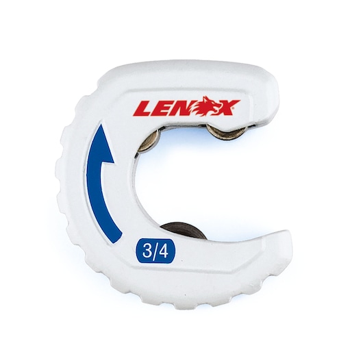LENOX pipe cutter 3/4 inch, white and blue handheld tool, top view, SKU 14831TS34.
