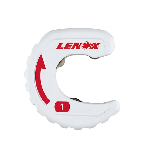 LENOX 14832TS1 white pipe cutter with red logo and arrow, photography, front angle.
