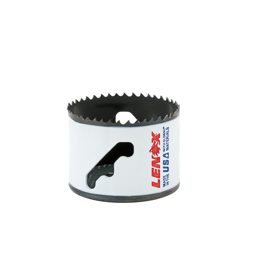 Photo of LENOX 1771990 hole saw with sharp teeth, white body, and LENOX logo, front angle on white background.