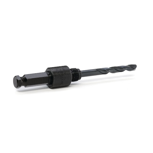 LENOX 1779774 metal drill bit arbor, side angle, black finish, white background.