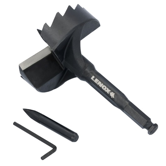 LENOX 1787503 hole saw arbor set with pilot bit and hex key, close-up on white background.