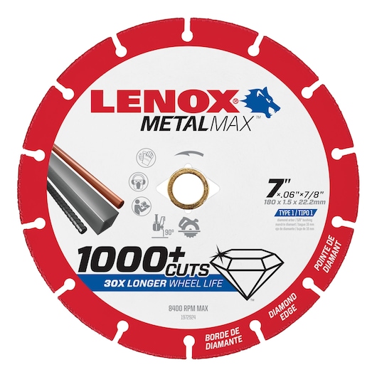 LENOX METALMAX 7-inch diamond edge cutting wheel, SKU 1972924, frontal view on white background.