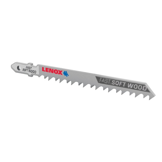 LENOX 1991494 silver jigsaw blade for fast soft wood cutting, angled view on white background.