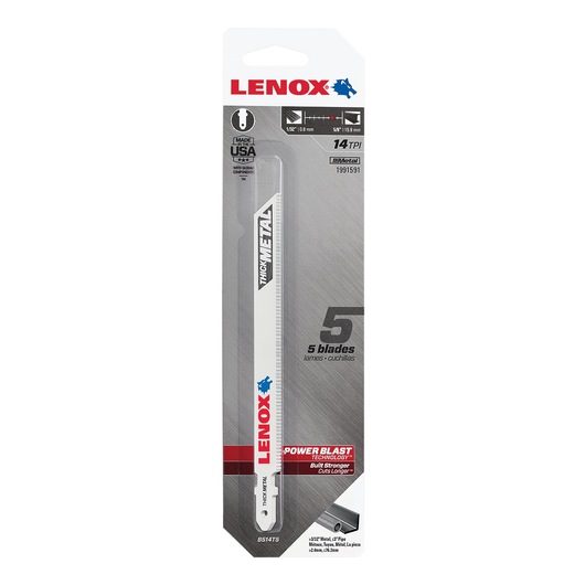 LENOX bi-metal reciprocating saw blade pack, SKU 1991591, front angle, white and gray packaging.
