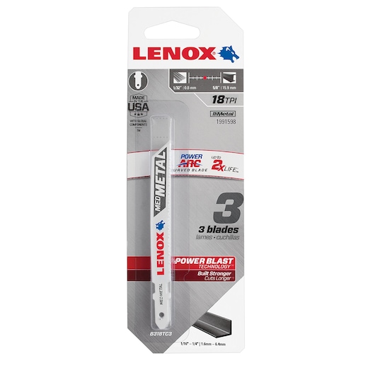 3-5/8" x 3/8" 18TPI Power Arc® Curved Metal Cutting Jig Saw Blade (3 Pack)