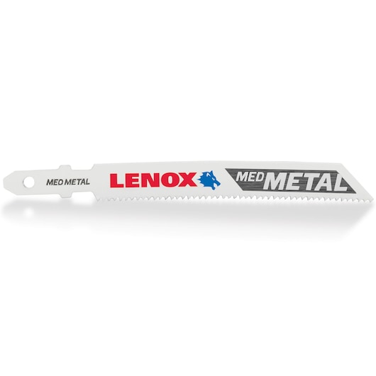 LENOX 1991598 reciprocating saw blade for medium metal, white, side angle photo.