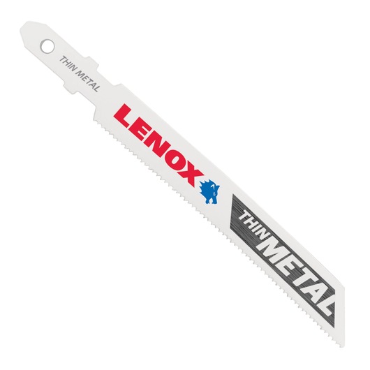 Lenox thin metal saw blade with teeth, designed for cutting thin metal materials.