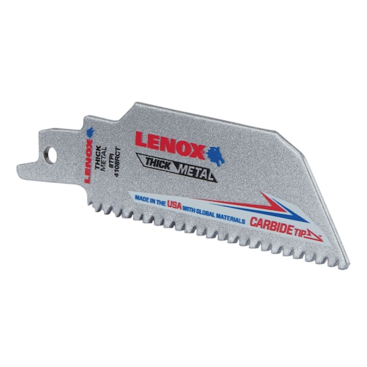 LENOX 2014212 thick metal carbide tip saw blade, silver color, angled product photo on white background.