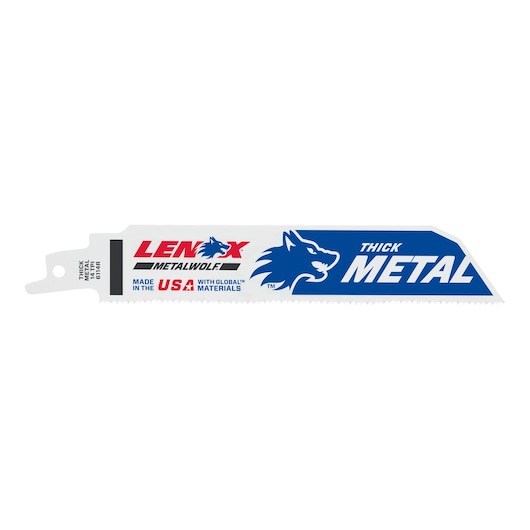 LENOX METALWOLF thick metal reciprocating saw blade, SKU 201726114R, side angle on white background.