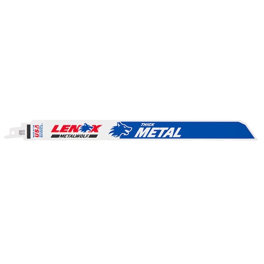 LENOX METALWOLF thick metal reciprocating saw blade, SKU 20185B12114R, side angle on white background.