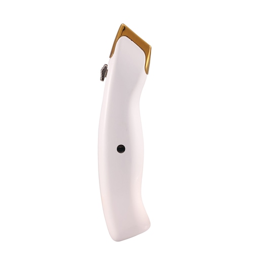 LENOX 20353SSRK1 replacement utility knife with white curved handle and gold blade cover, side angle on white background.