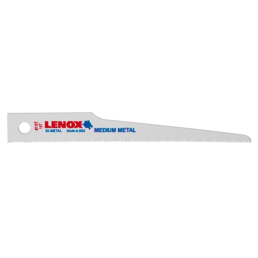 LENOX 20423B418T bi-metal reciprocating saw blade for medium metal, side angle, white finish