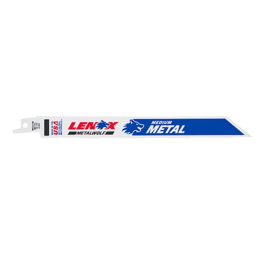 LENOX METALWOLF medium metal reciprocating saw blade, SKU 20487B818R, side angle on white background.