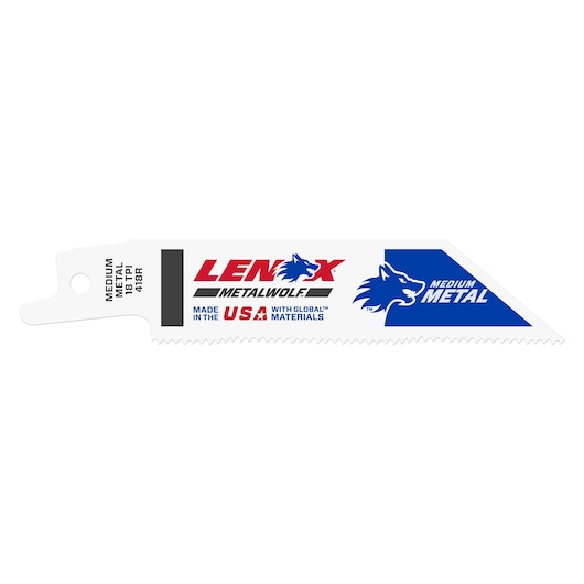 Photo of LENOX MetalWolf medium metal reciprocating saw blades, SKU 20552418R, side view, pack of four.