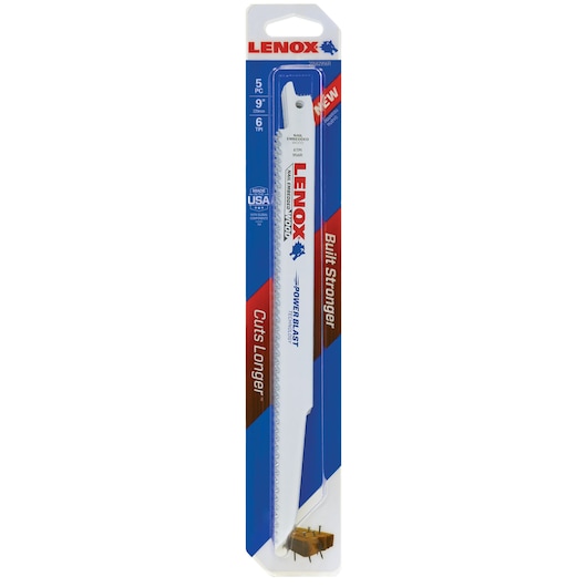 LENOX 20582956R white reciprocating saw blade pack, 9 inch, 5 piece, front angle on white background