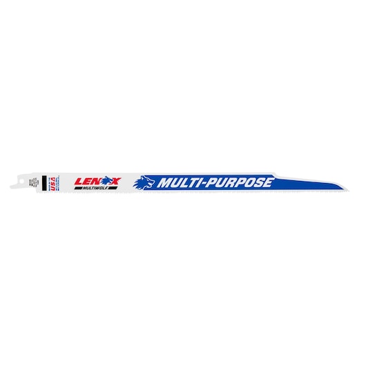 Photo of LENOX 20584S110R multi-purpose saw blade, white with blue branding, straight-on angle.