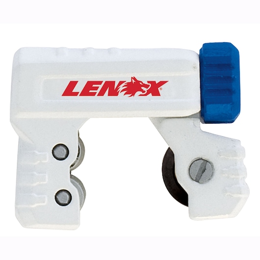 LENOX 21008TC58 white tube cutter with blue adjustment knob, front angle on white background.