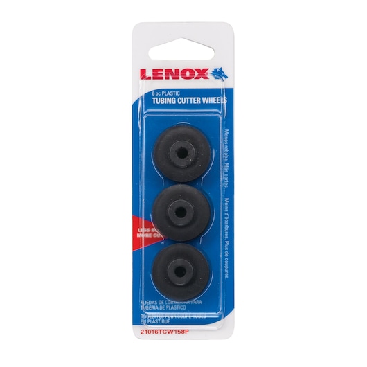 LENOX 21016TCW158P tubing cutter wheels 6 pack in blue and white retail packaging, front angle.