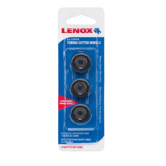 LENOX 6-piece copper tubing cutter wheels 21017TCW158C in retail packaging, front view on white background.