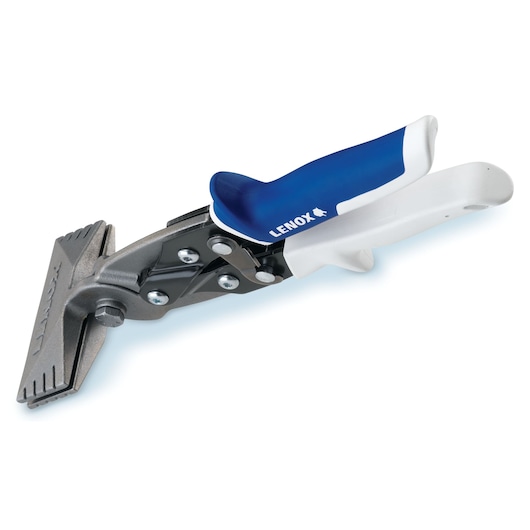 LENOX 22210S2 hand tool with blue and white ergonomic handle, flat metal blade, side angle on white background.