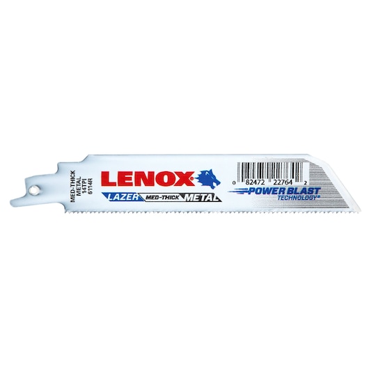 LENOX reciprocating saw blade for medium-thick metal, SKU 22764OSB6114R, straight angle, white background.