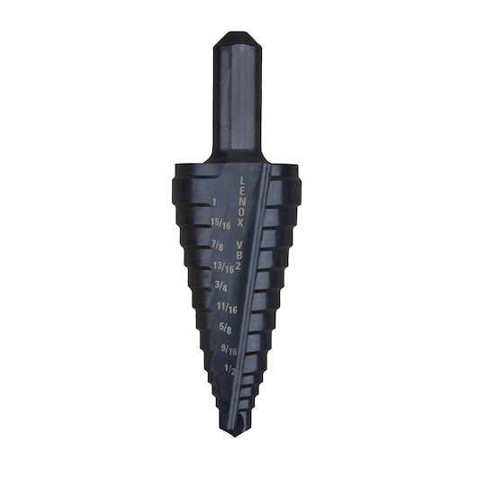 LENOX 30882VB2 step drill bit with engraved size markings, shown upright on white background, product photography.