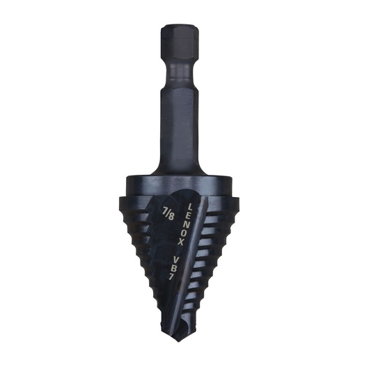 LENOX 30887VB7 step drill bit, black, front angle on white background.
