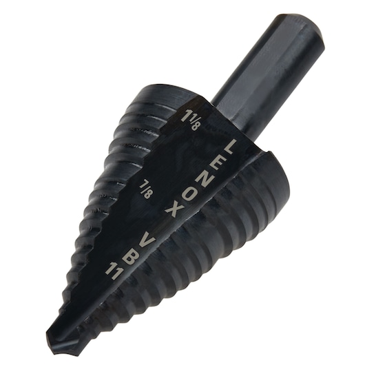 LENOX 30888VB11 step drill bit, black metal finish, angled product view on white background, clear size markings.