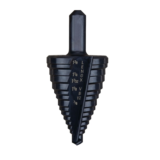 LENOX step drill bit with size markings, SKU 30912VB12, photography, front angle on white background.