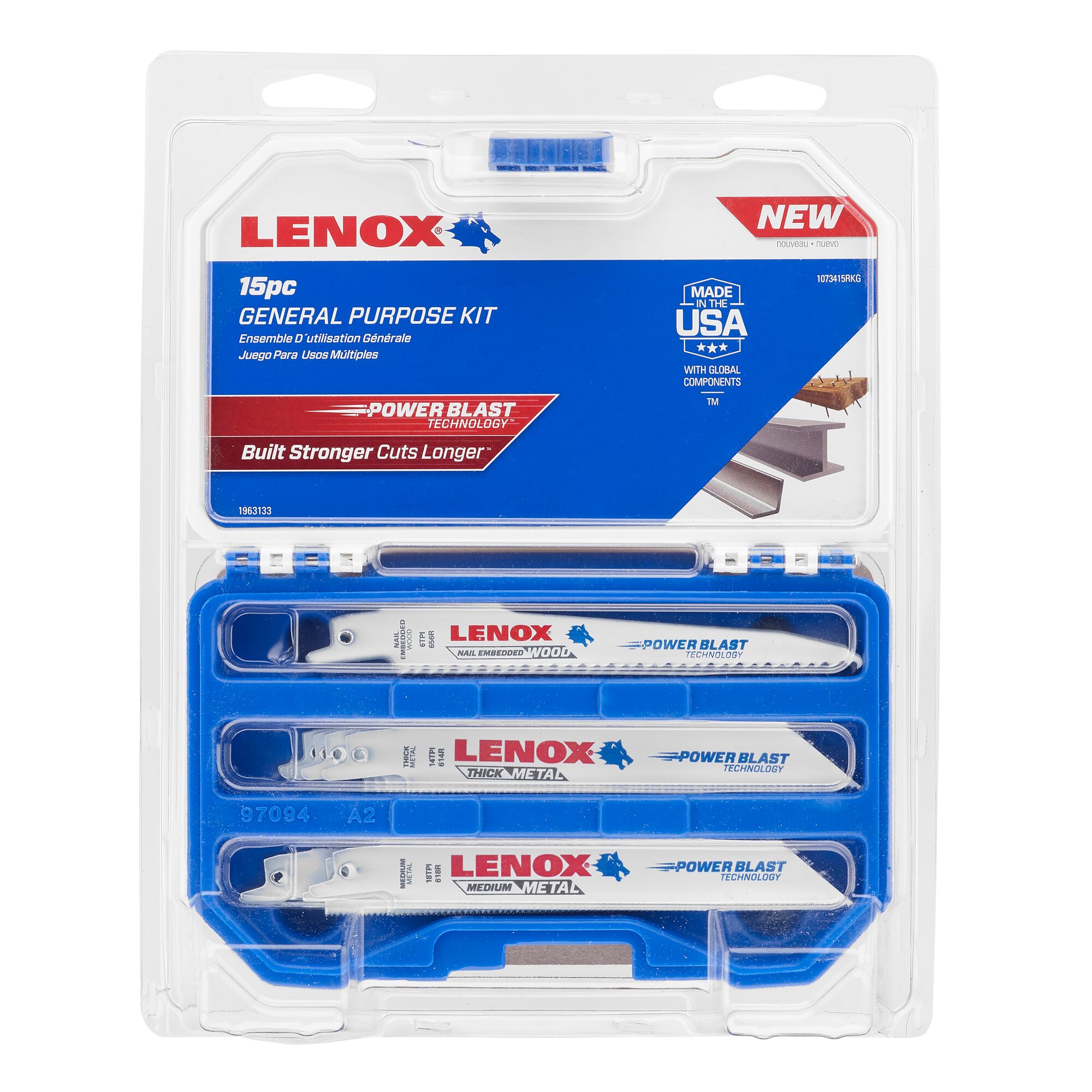 LENOX® BIMETAL RECIP KIT 15PC 15RKG MULTI PURPOSE 5 x 614R, 5 x
