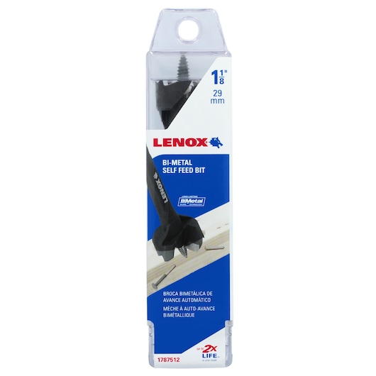 Lenox 1787512 Bi-Metal 1-1/8" Self Feed Bit packaging view."