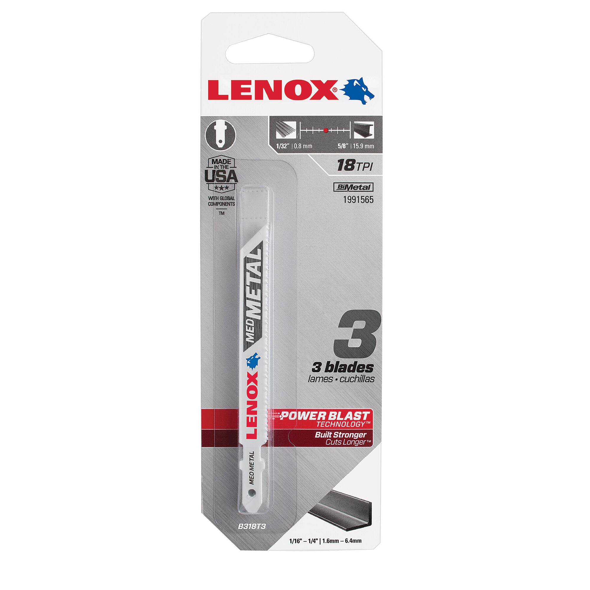 Metal Cutting Jig Saw Blades 92 x 10 x 0.9 18TPI 3/PK | LENOX