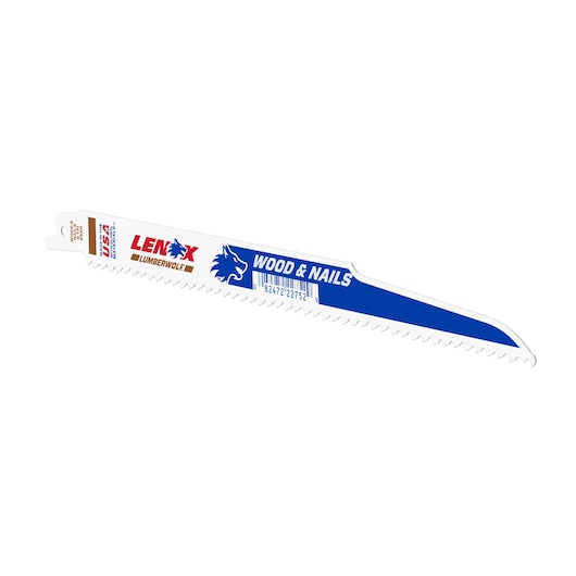 LENOX Wood Cutting Reciprocating Saw Blade With Power Blast Technology, Bi-Metal, 9-Inch, 6 Tpi side view on white background