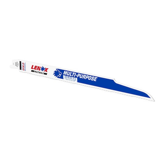 LENOX General Purpose Reciprocating Saw Blade With Power Blast Technology, Bi-Metal, 12-Inch, 10/14 Tpi side view on white background