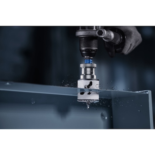  LENOX® SPEED SLOT® Bi-Metal Hole Saw drilling into metal box
