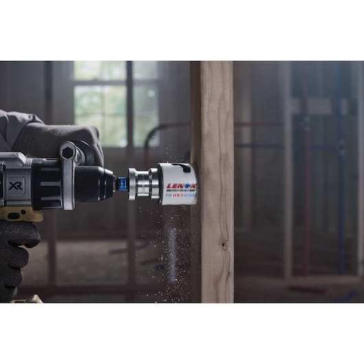  LENOX® SPEED SLOT® Bi-Metal Hole Saw drilling into wood