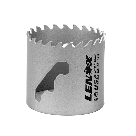 LENOX LXAH3238 hole saw with sharp teeth, grey finish, front angle on white background.