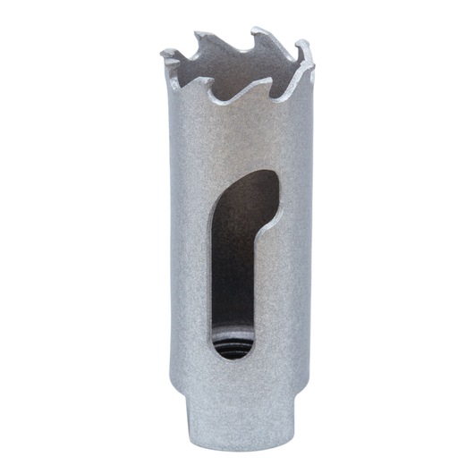 LENOX LXAH334 hole saw with jagged teeth and side slot, front angle on white background.