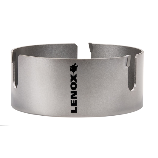 Photo of LENOX hole saw LXAH4614, silver cylindrical tool, front angle on white background.