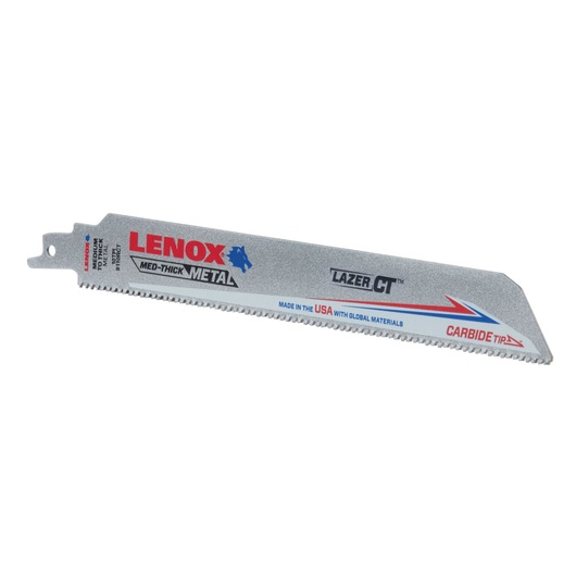 LENOX LXAR9110CT-1 reciprocating saw blade with carbide tip for medium to thick metal, angled view on white background.