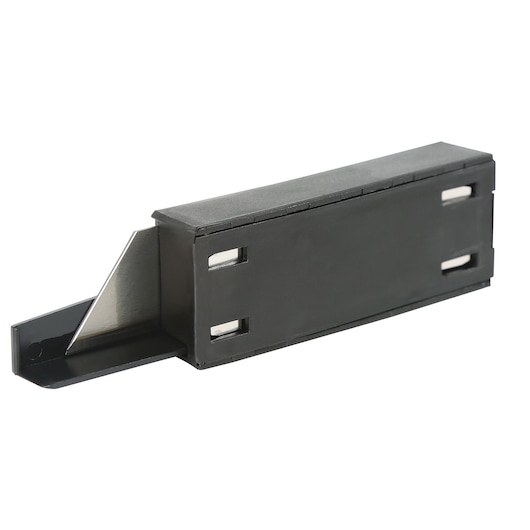 LENOX LXHT11800T black utility blade dispenser with visible metal blade, side angle, white background.