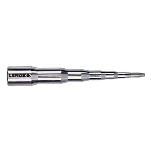 Photo of LENOX LXHT82263 chrome step tapered punch tool, side view on white background.